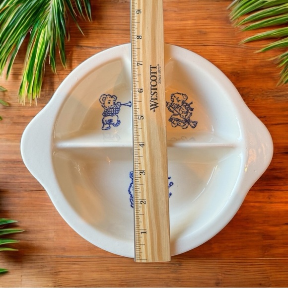 Vintage 1940s EXCELLO Ceramic Warming Baby Dish Blue & White with Musical Bears - Picture 9 of 14